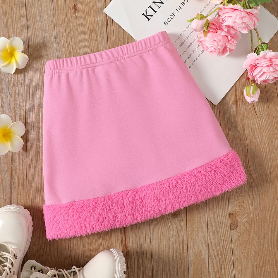 Kid Girl Fleece Splice Hem Elasticized Pink Skirt Pink