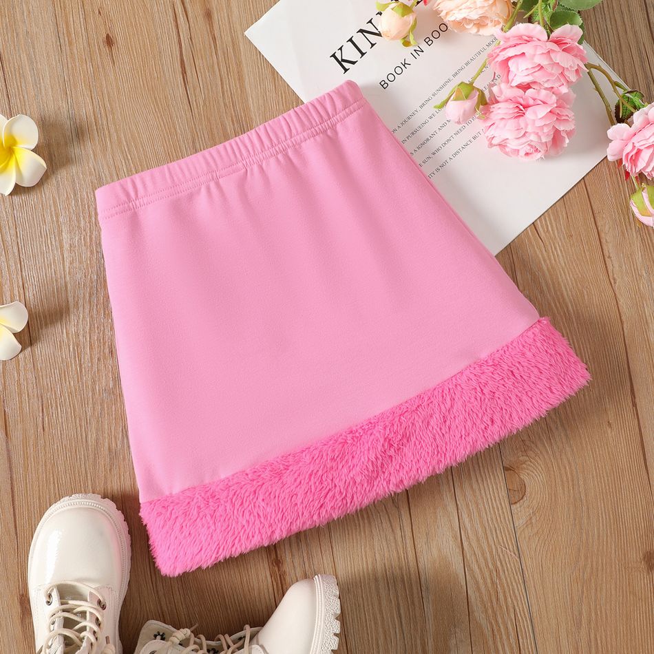 Kid Girl Fleece Splice Hem Elasticized Pink Skirt Pink