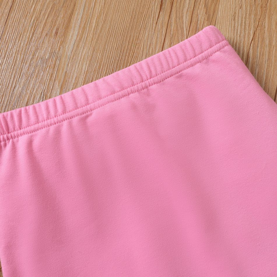 Kid Girl Fleece Splice Hem Elasticized Pink Skirt Pink big image 2