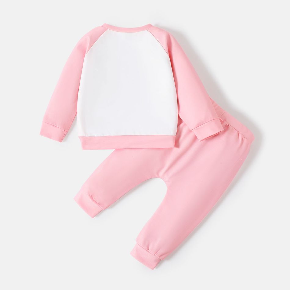 Care Bears 2pcs Baby Boy/Girl Bear & Letter Print Raglan-sleeve Sweatshirt and Sweatpants Set Pink big image 3