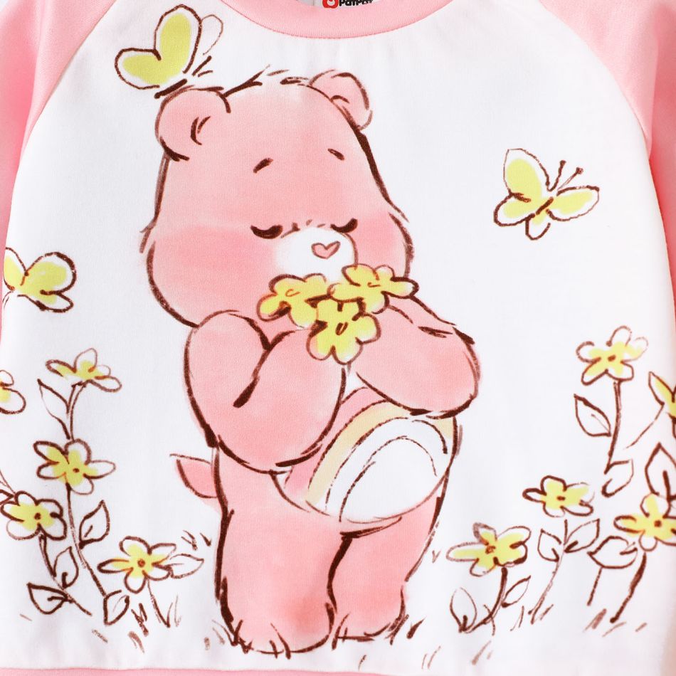 Care Bears 2pcs Baby Boy/Girl Bear & Letter Print Raglan-sleeve Sweatshirt and Sweatpants Set Pink big image 5