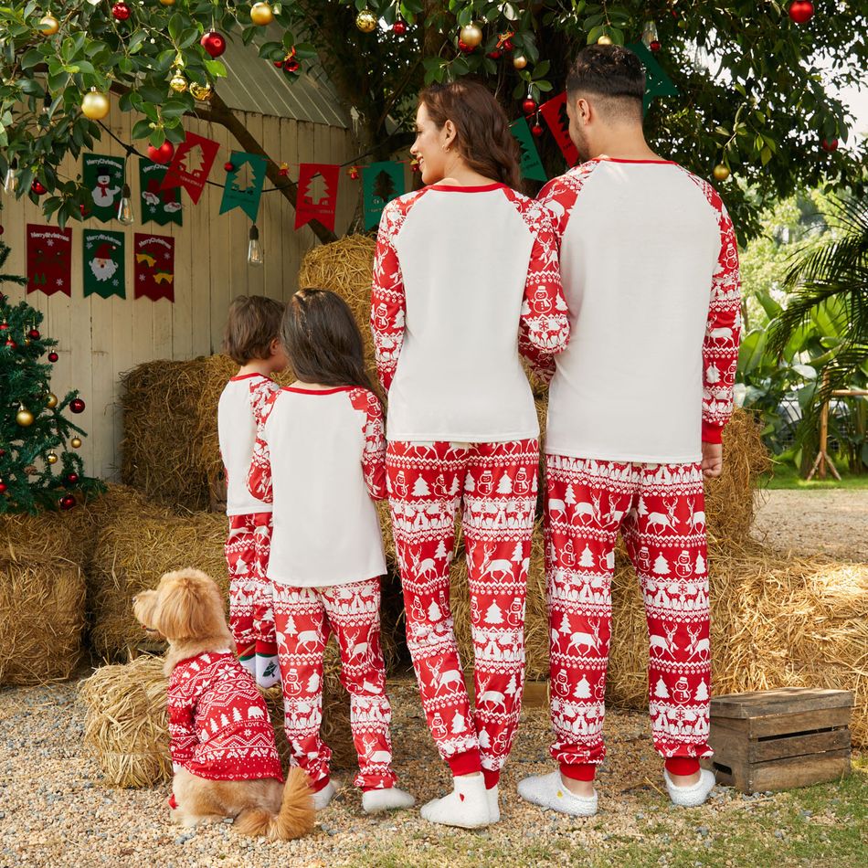 Christmas Deer & Lights Print Red Family Matching Raglan-sleeve Pajamas Sets (Flame Resistant) REDWHITE big image 4