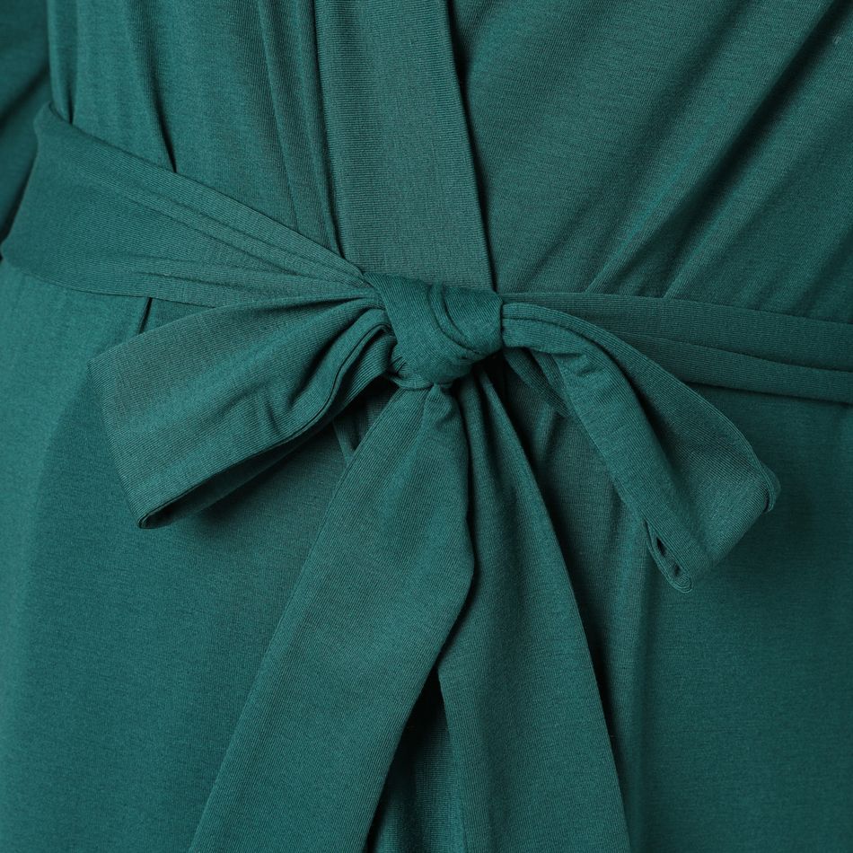 Nursing Belted Nightdress & Baby Swaddle Wrap Blanket & Beanie Hat Set Dark Green big image 8