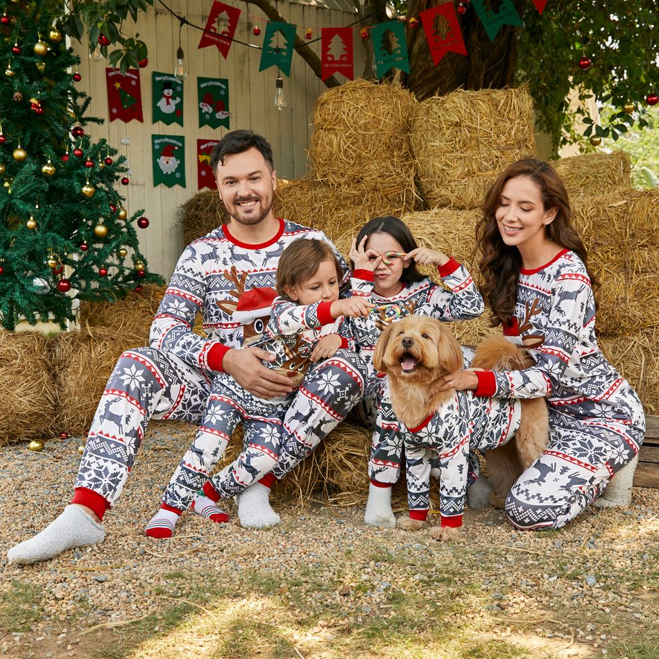 Christmas Family Matching Reindeer Graphic Allover Print Grey Long-sleeve Pajamas Sets (Flame Resistant) Grey big image 5