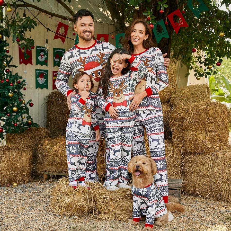 Christmas Family Matching Reindeer Graphic Allover Print Grey Long-sleeve Pajamas Sets (Flame Resistant) Grey big image 4