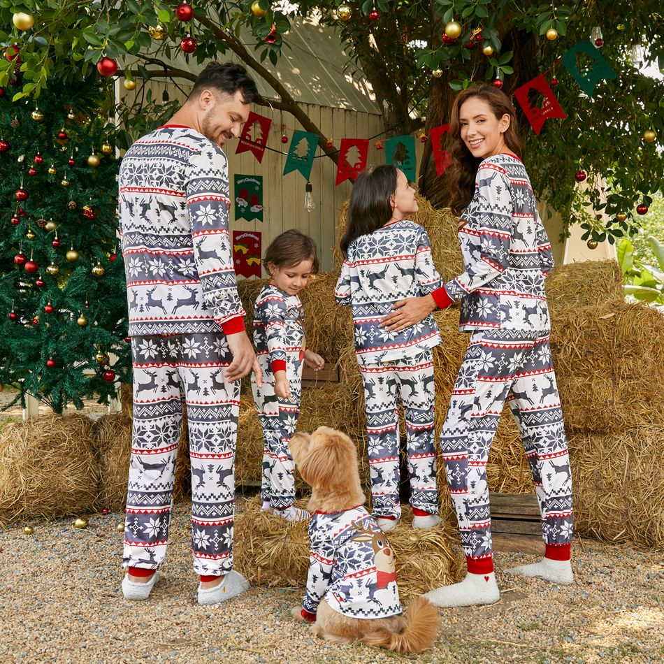 Christmas Family Matching Reindeer Graphic Allover Print Grey Long-sleeve Pajamas Sets (Flame Resistant) Grey big image 6