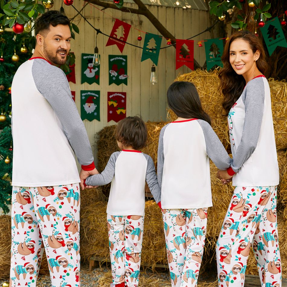 Christmas Family Matching Sloth & Letter Print Raglan-sleeve Pajamas Sets (Flame Resistant) ColorBlock big image 4