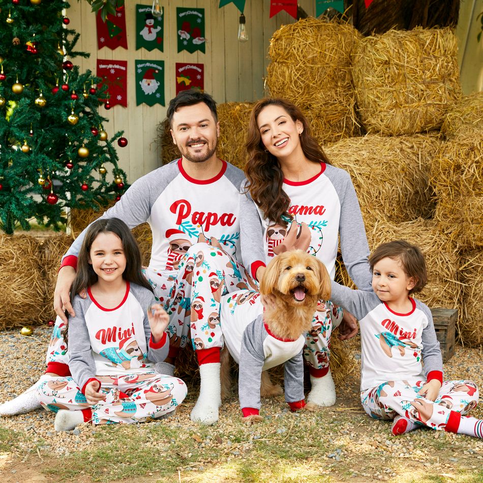 Christmas Family Matching Sloth & Letter Print Raglan-sleeve Pajamas Sets (Flame Resistant) ColorBlock big image 3