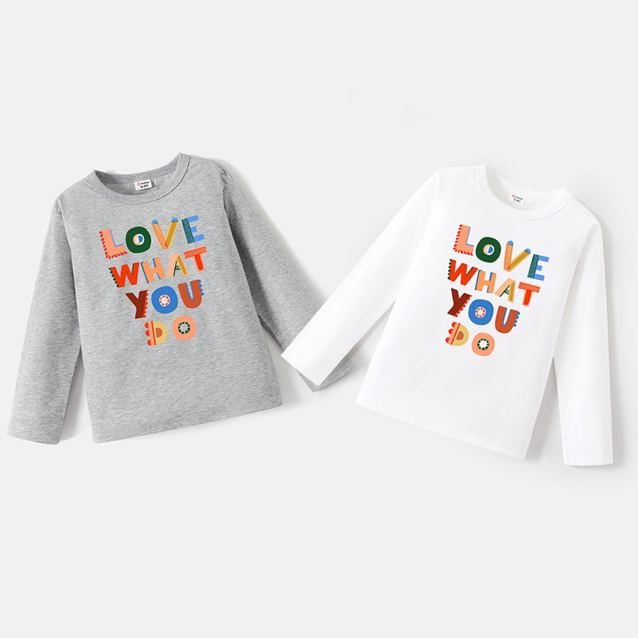 Go-Neat Water Repellent and Stain Resistant Sibling Matching Ruffle Long-sleeve Colorful Letter Print T-shirts White big image 2