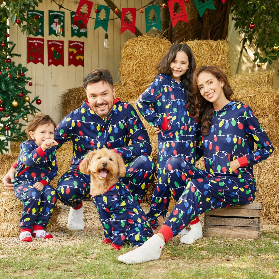 Christmas Family Matching Allover Colorful String Lights Print Zipper Long-sleeve Hooded Onesies Pajamas (Flame Resistant) Multi-color big image 5