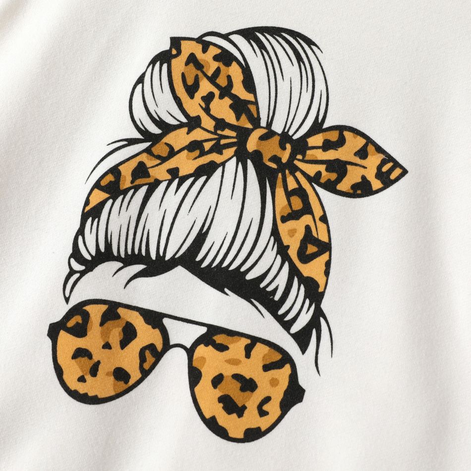 2pcs Kid Girl Figure Print White Sweatshirt and Leopard Print Mesh Skirt Set White big image 3