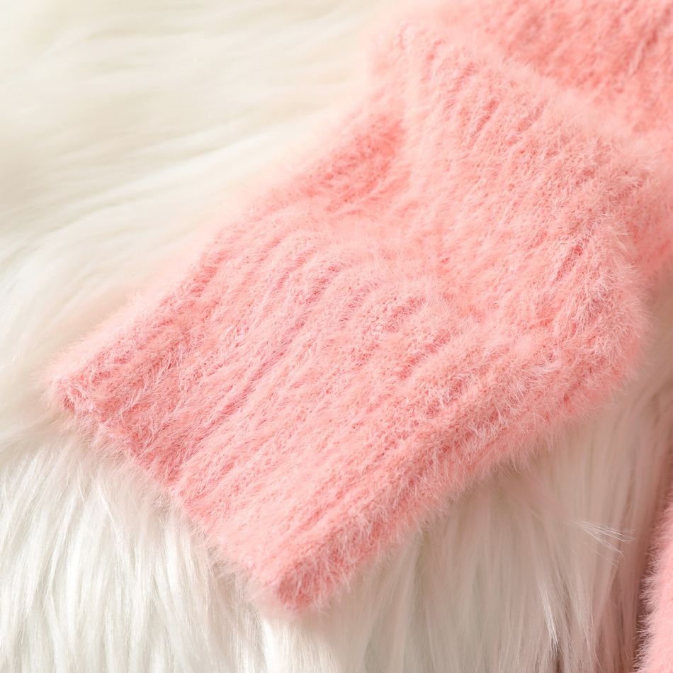 Kid Girl Solid Color Mock Neck Fluffy Mohair Sweater Pink big image 5