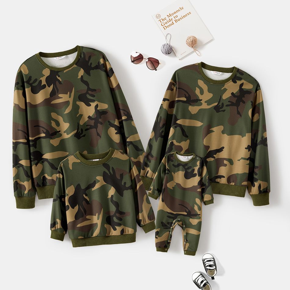 Family Matching Army Green Camouflage Print Long-sleeve Sweatshirts Army green