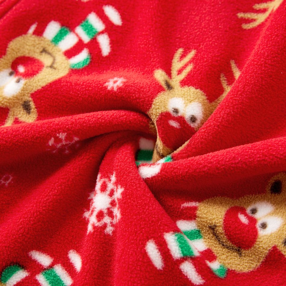 Christmas Family Matching Allover Deer Print 3D Antler Hooded Long-sleeve Red Thickened Polar Fleece Onesies Pajamas (Flame Resistant) Red-2 big image 15