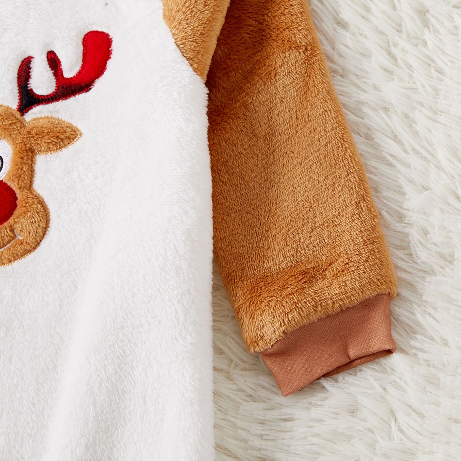 Christmas Family Matching Thickened Coral Fleece Raglan-sleeve Deer Graphic Pajamas Sets (Flame Resistant) ColorBlock big image 17