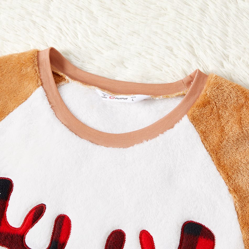 Christmas Family Matching Thickened Coral Fleece Raglan-sleeve Deer Graphic Pajamas Sets (Flame Resistant) ColorBlock big image 8