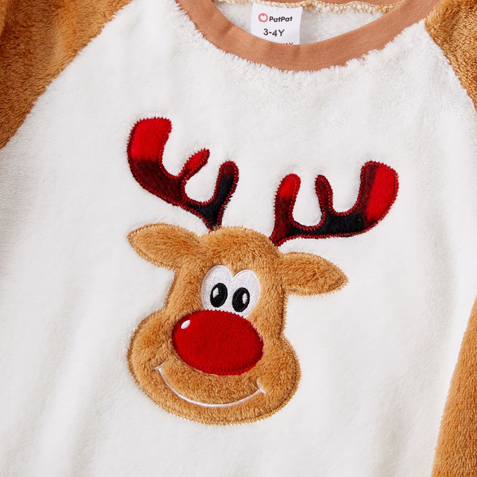 Christmas Family Matching Thickened Coral Fleece Raglan-sleeve Deer Graphic Pajamas Sets (Flame Resistant) ColorBlock big image 14
