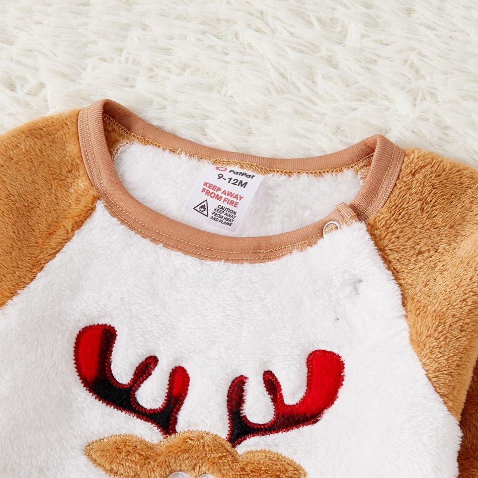Christmas Family Matching Thickened Coral Fleece Raglan-sleeve Deer Graphic Pajamas Sets (Flame Resistant) ColorBlock big image 16