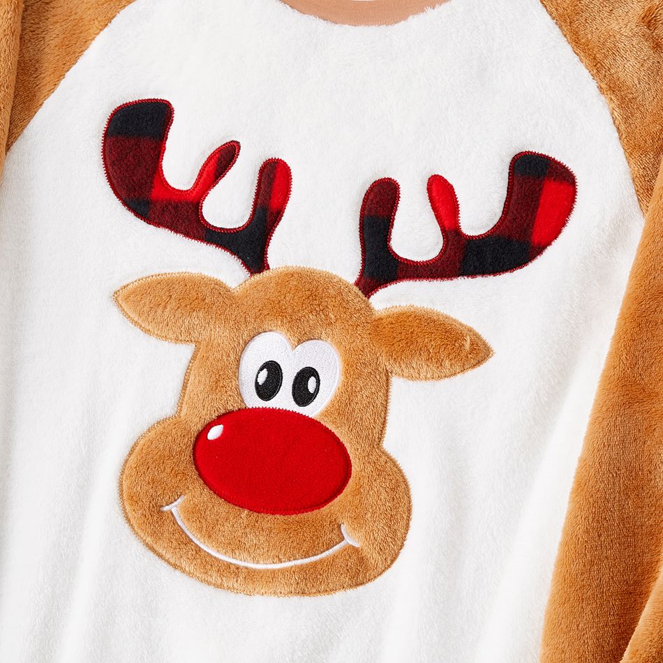 Christmas Family Matching Thickened Coral Fleece Raglan-sleeve Deer Graphic Pajamas Sets (Flame Resistant) ColorBlock big image 9