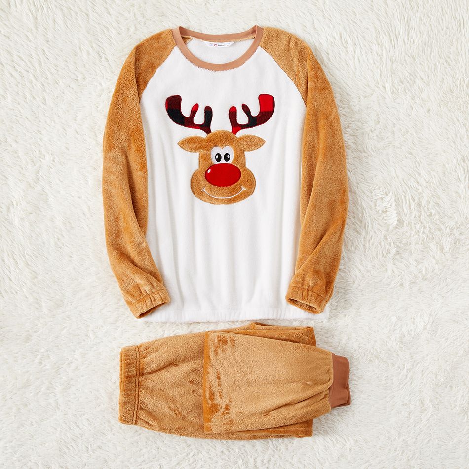 Christmas Family Matching Thickened Coral Fleece Raglan-sleeve Deer Graphic Pajamas Sets (Flame Resistant) ColorBlock big image 6