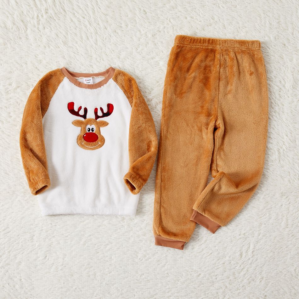 Christmas Family Matching Thickened Coral Fleece Raglan-sleeve Deer Graphic Pajamas Sets (Flame Resistant) ColorBlock big image 13