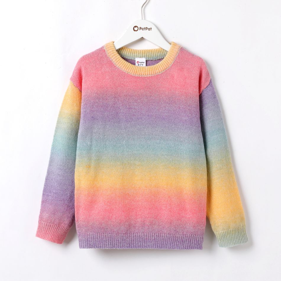 Kid Girl Gradient Color Knit Sweater Multi-color