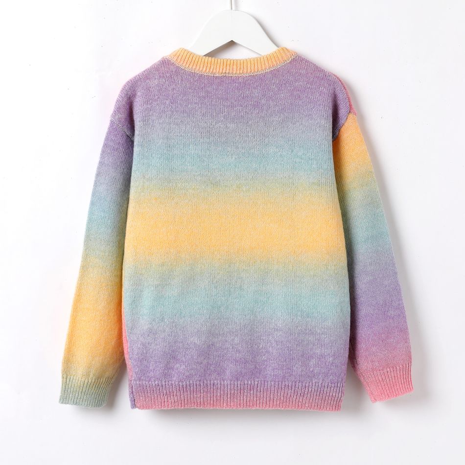 Kid Girl Gradient Color Knit Sweater Multi-color big image 2
