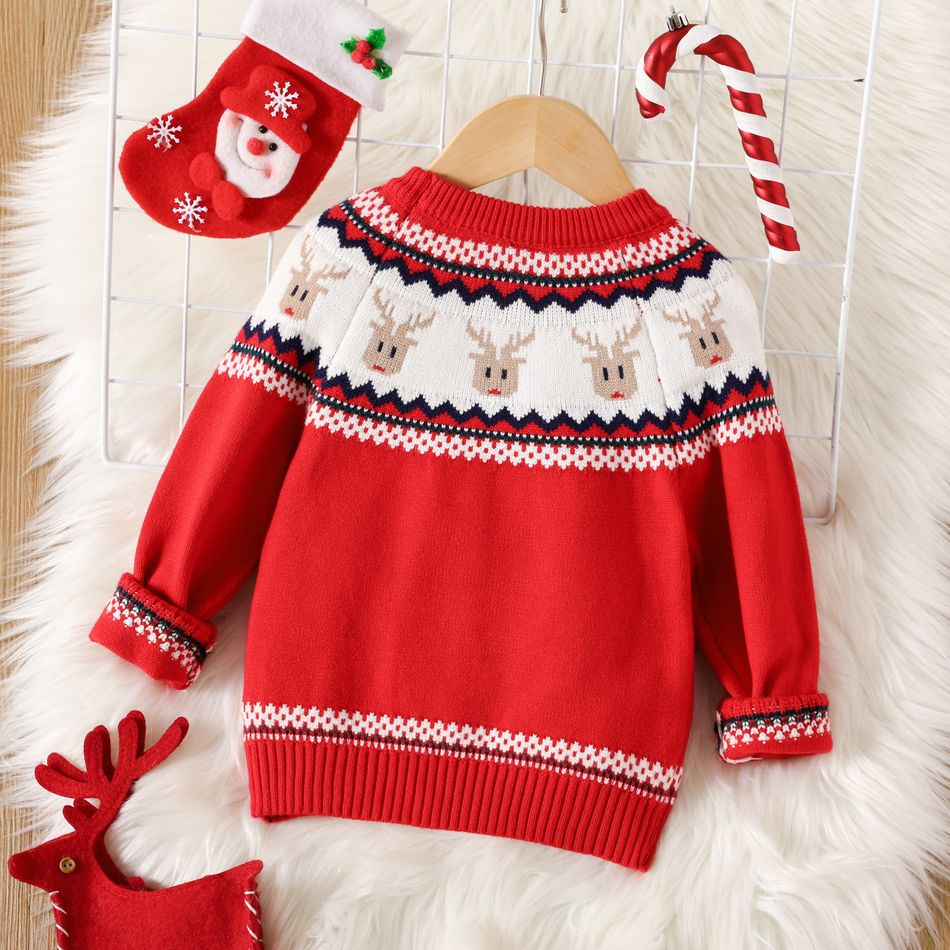 Toddler Boy/Girl Christmas Graphic Red Knit Sweater Red big image 2