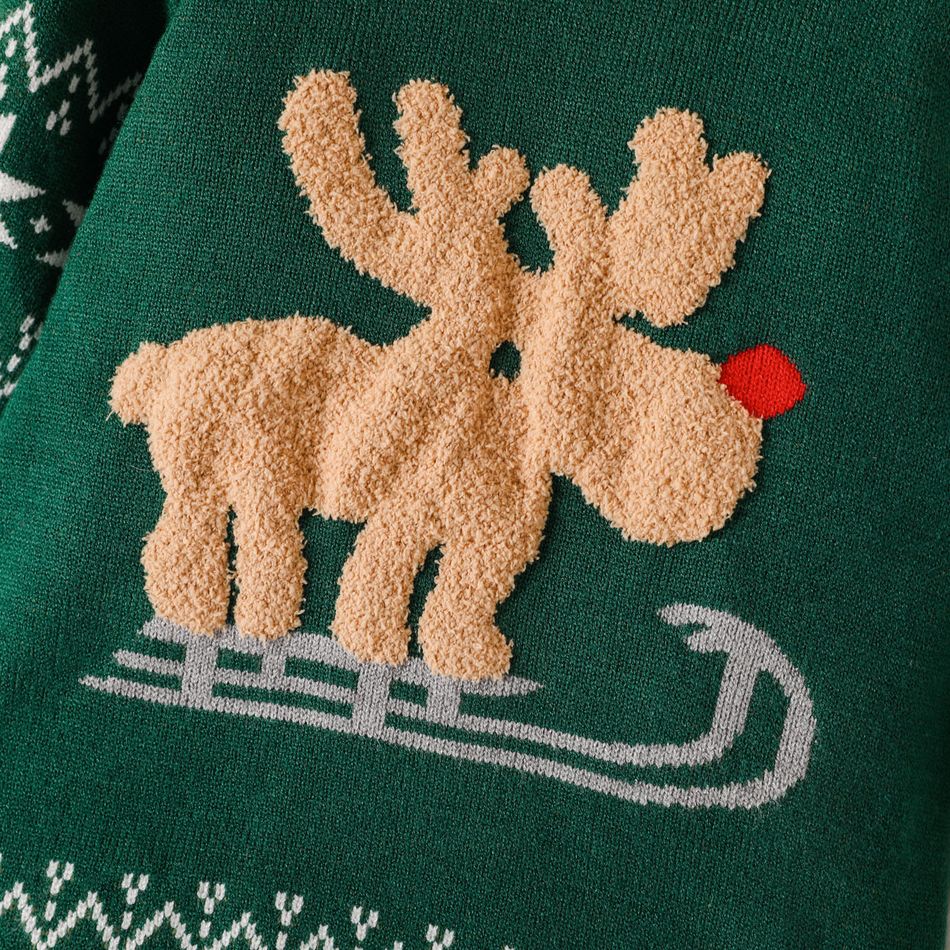 Toddler Boy Christmas Deer Pattern Green Sweater Green big image 4