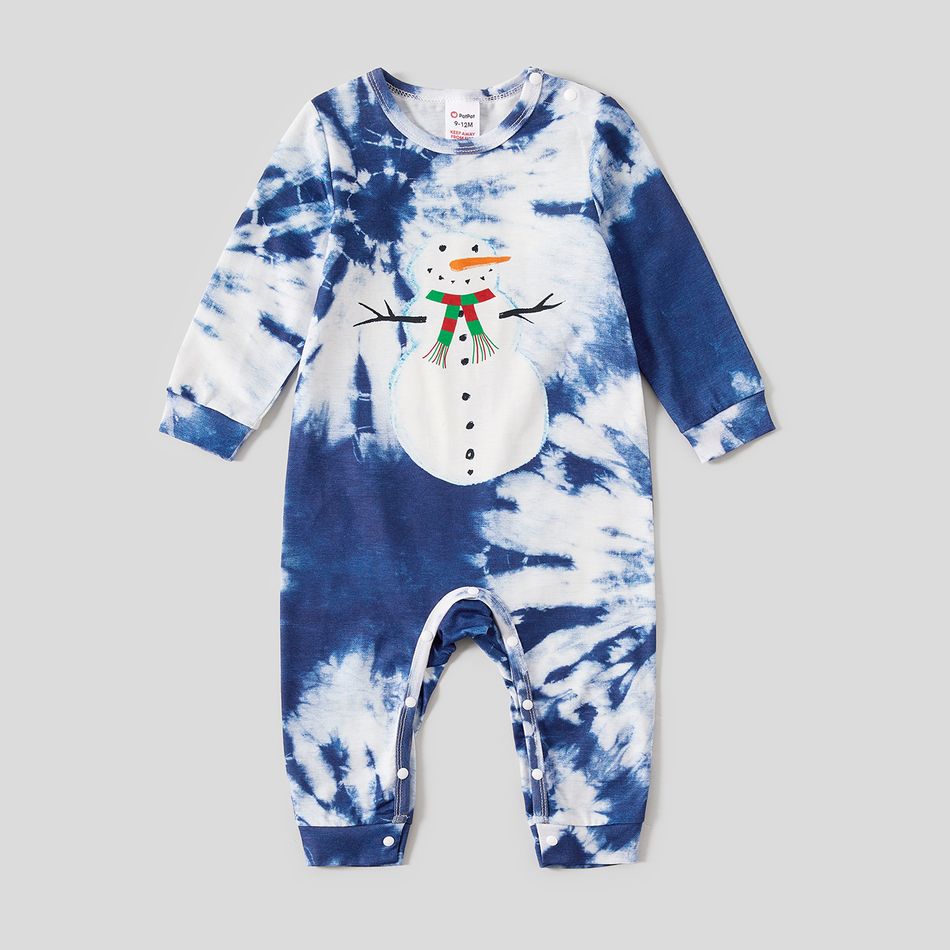 Christmas Family Matching Snowman Graphic Allover Blue Print Long-sleeve Pajamas Sets (Flame Resistant) BLUEWHITE big image 10