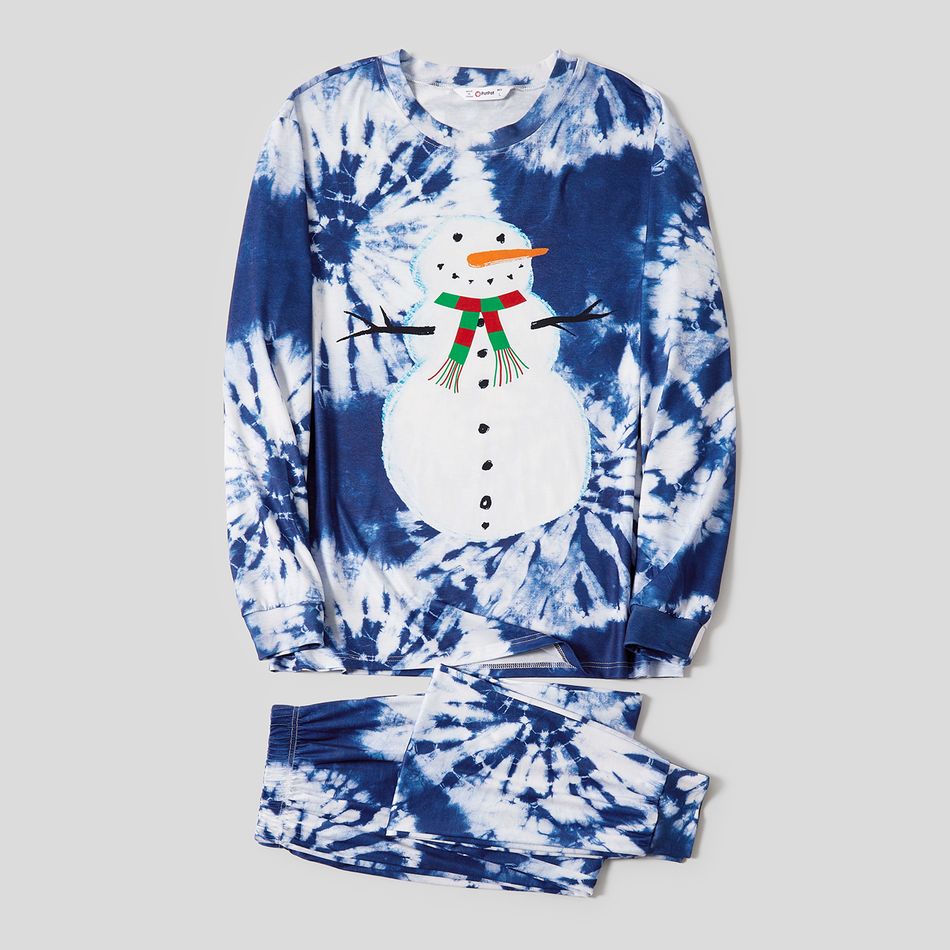 Christmas Family Matching Snowman Graphic Allover Blue Print Long-sleeve Pajamas Sets (Flame Resistant) BLUEWHITE big image 2
