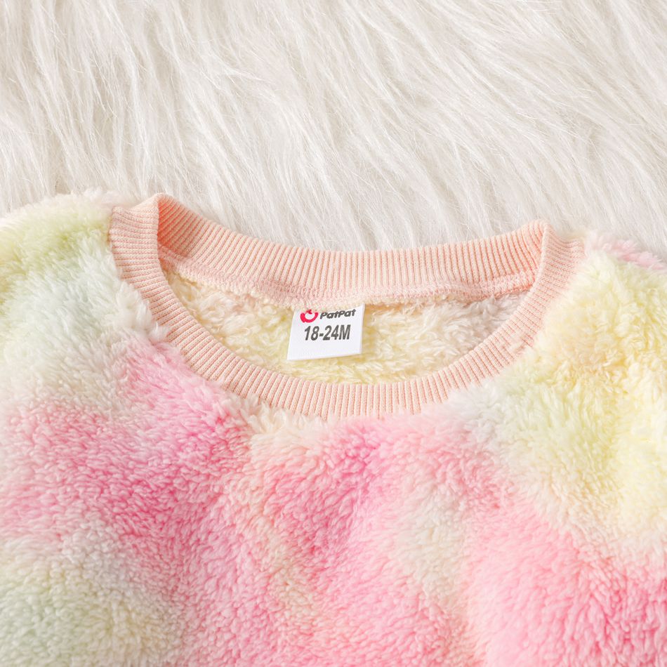 Toddler Girl Tie Dyed Fleece Pullover Sweatshirt Pink big image 3