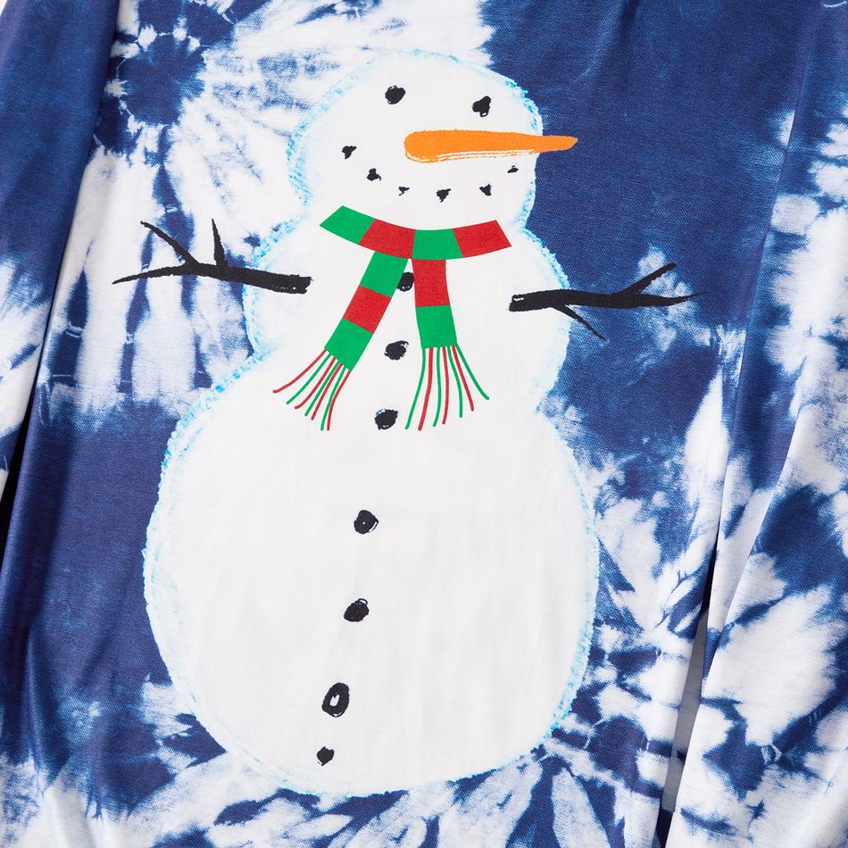 Christmas Family Matching Snowman Graphic Allover Blue Print Long-sleeve Pajamas Sets (Flame Resistant) BLUEWHITE big image 4