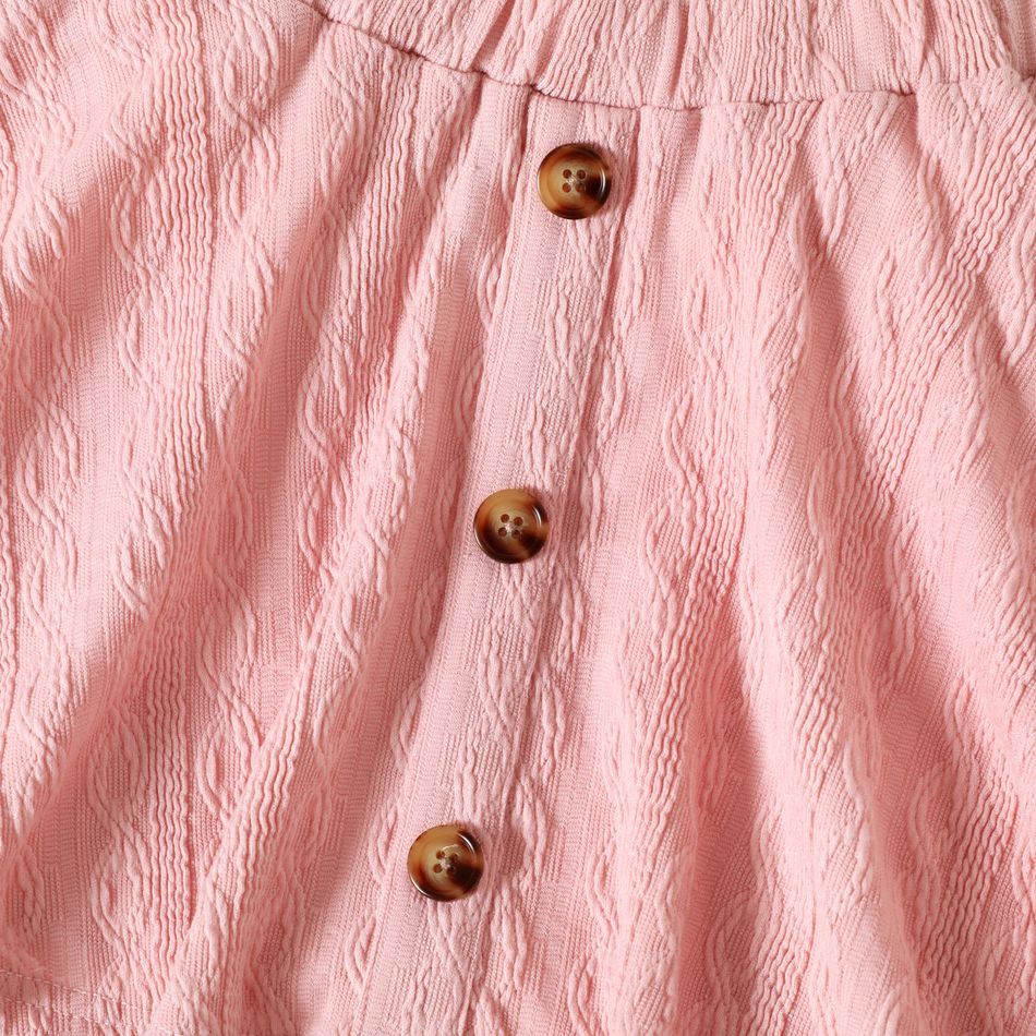 2pcs Toddler Girl Cute Rabbit Embroidered Textured Sweatshirt and Button Design Pink Skirt Set Pink