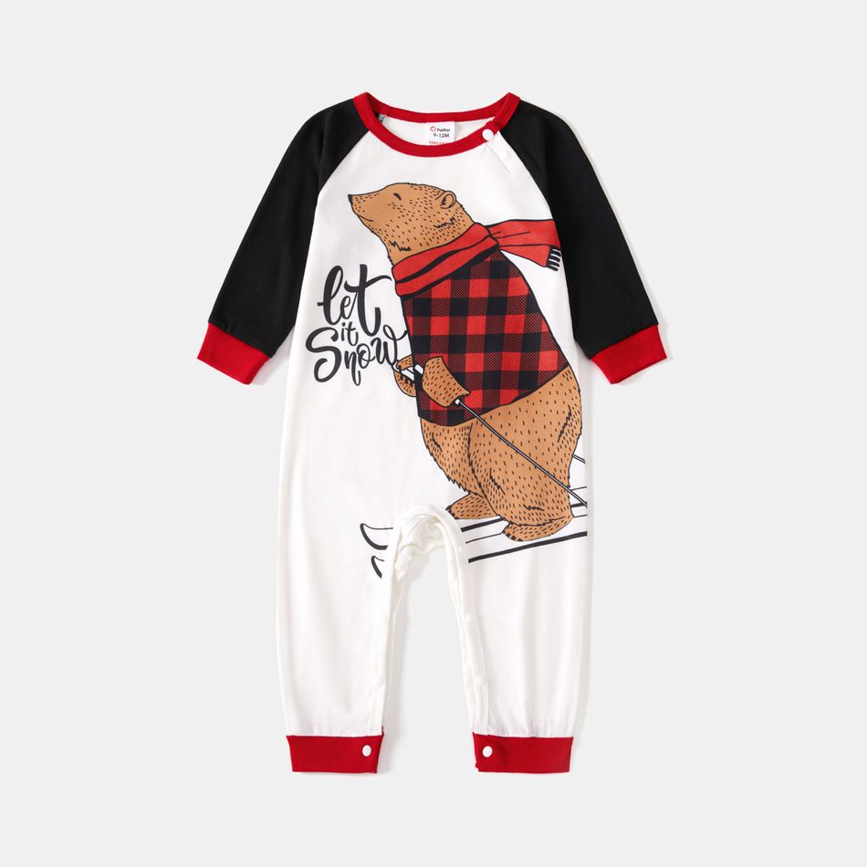 Christmas Family Matching Bear & Letter Print Raglan-sleeve Red Plaid Pajamas Sets (Flame Resistant) redblack big image 14