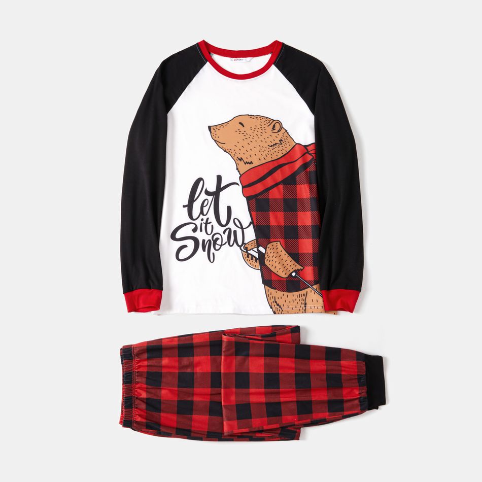 Christmas Family Matching Bear & Letter Print Raglan-sleeve Red Plaid Pajamas Sets (Flame Resistant) redblack big image 10