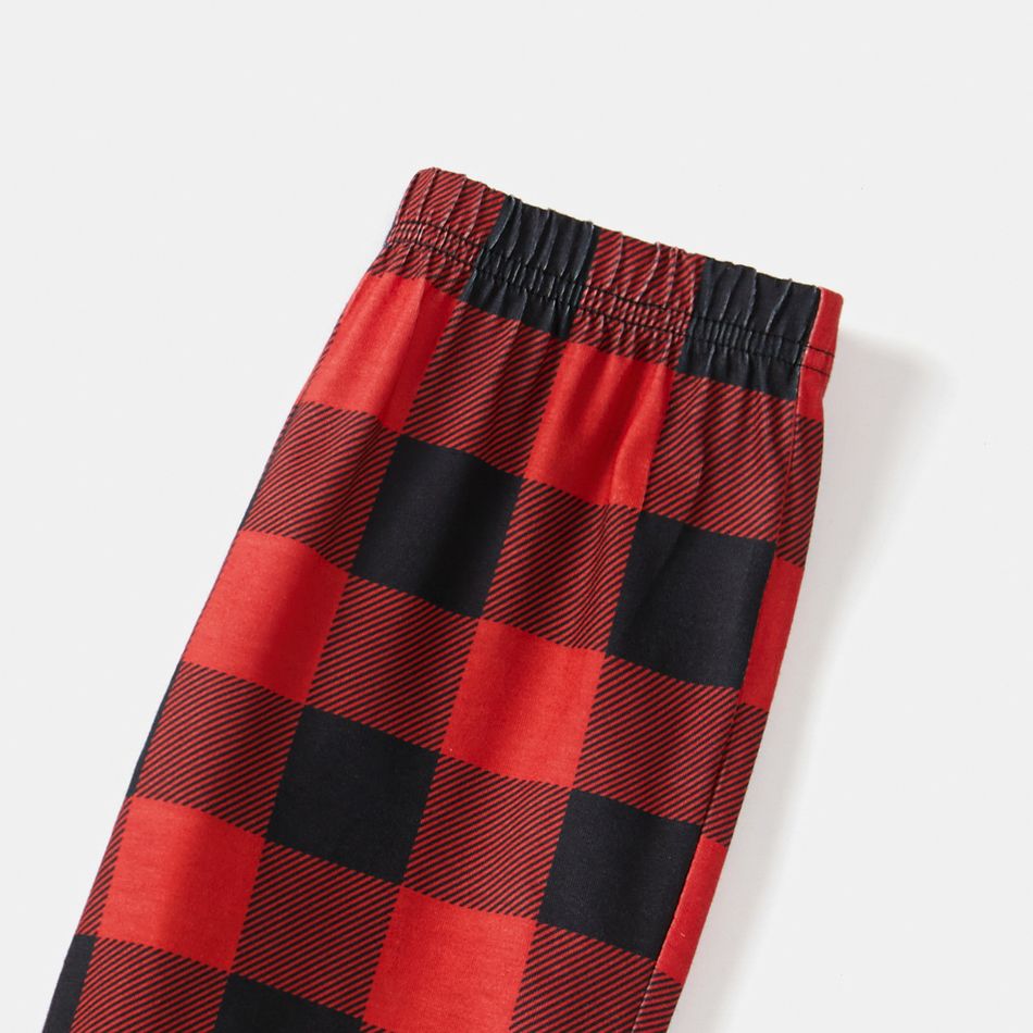 Christmas Family Matching Bear & Letter Print Raglan-sleeve Red Plaid Pajamas Sets (Flame Resistant) redblack big image 9