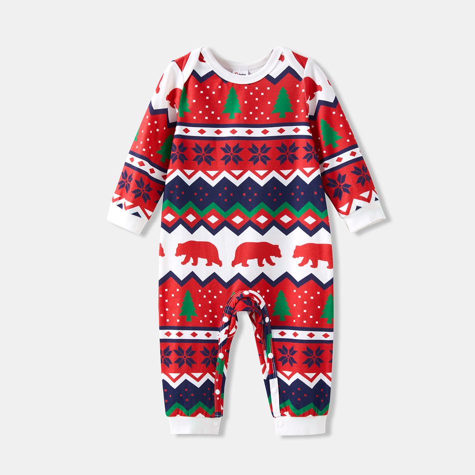 Christmas Family Matching Allover Print Red Long-sleeve Zipper Onesies Pajamas (Flame Resistant) MultiColour big image 13