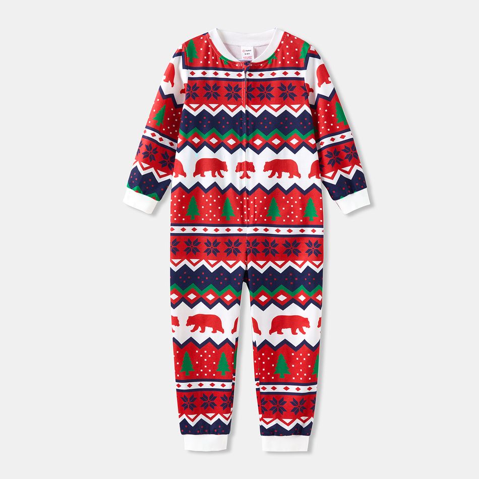 Christmas Family Matching Allover Print Red Long-sleeve Zipper Onesies Pajamas (Flame Resistant) MultiColour big image 11