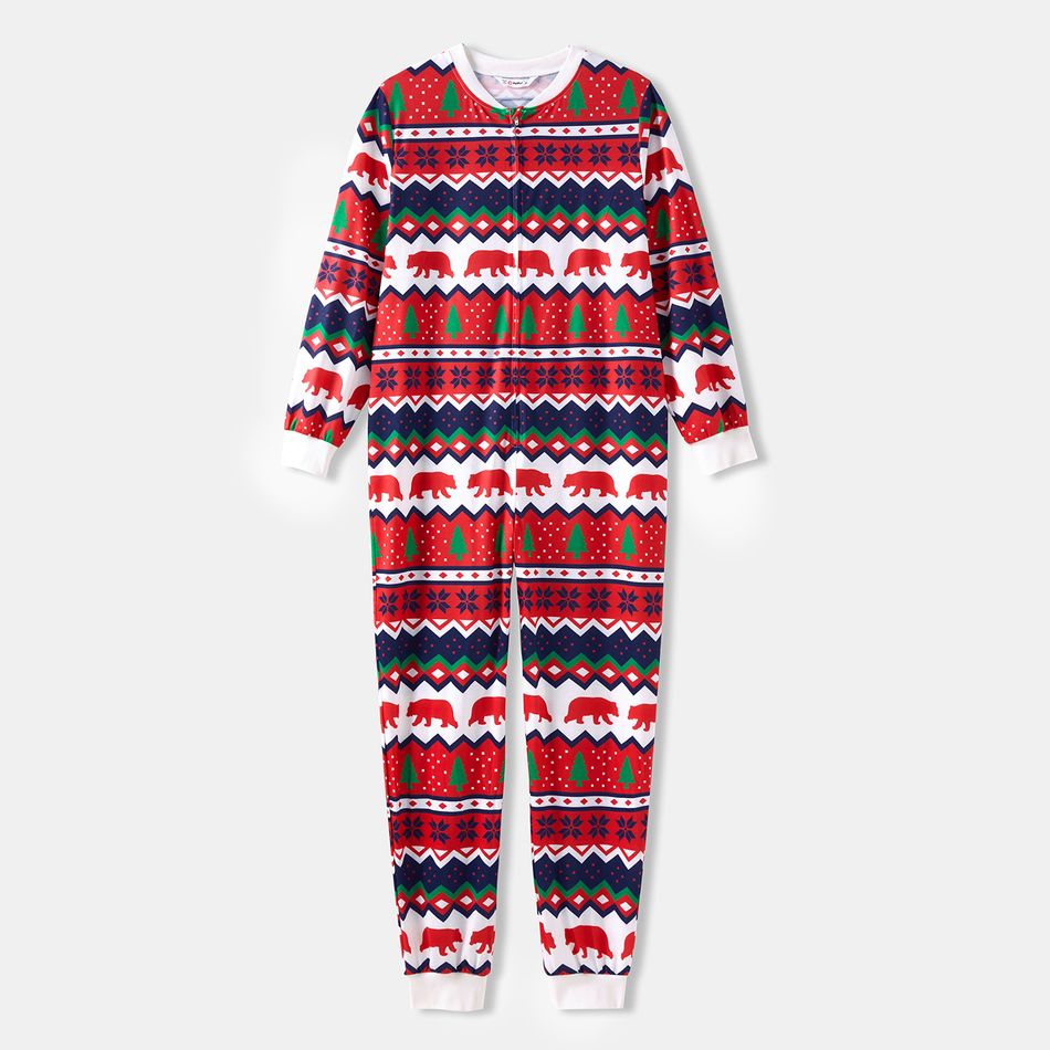 Christmas Family Matching Allover Print Red Long-sleeve Zipper Onesies Pajamas (Flame Resistant) MultiColour big image 9