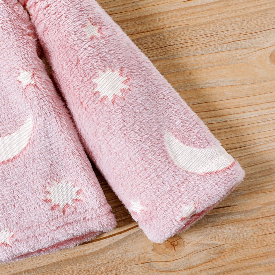 2pcs Baby Boy/Girl Glow In The Dark Moon & Stars Design Fuzzy Long-sleeve Set Pink big image 6