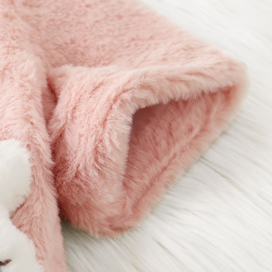 Baby Girl Rabbit Ear Hooded Half-sleeve Thermal Fuzzy Coat Pink big image 3