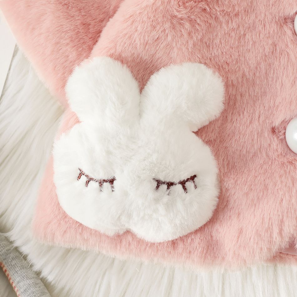 Baby Girl Rabbit Ear Hooded Half-sleeve Thermal Fuzzy Coat Pink big image 4