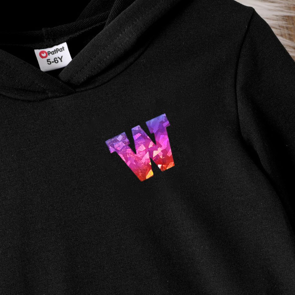 Criança Menino Com capuz Letras Com capuz Sweatshirt Preto big image 2