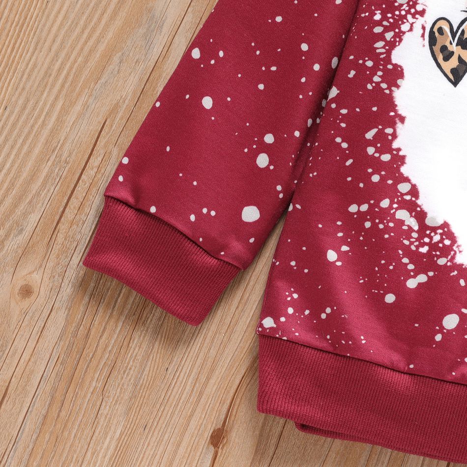 2pcs Kid Girl Figure Print Pullover Sweatshirt and Leopard Print Splice Leggings Set Burgundy big image 4