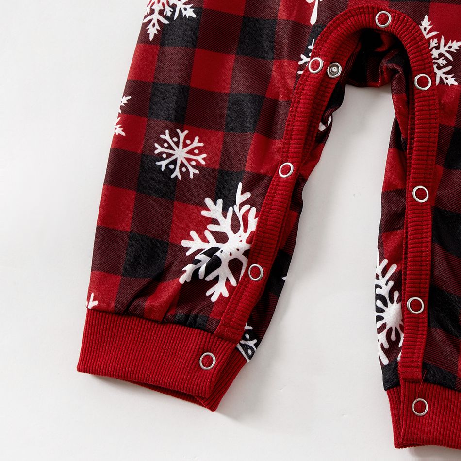 Christmas Family Matching Allover Snowflake Print Red Plaid Long-sleeve Dresses and Sweatshirts Sets REDWHITE