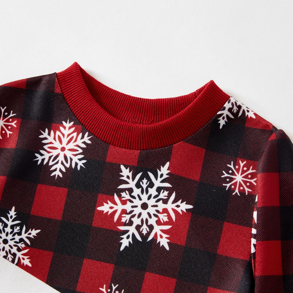 Christmas Family Matching Allover Snowflake Print Red Plaid Long-sleeve Dresses and Sweatshirts Sets REDWHITE big image 6