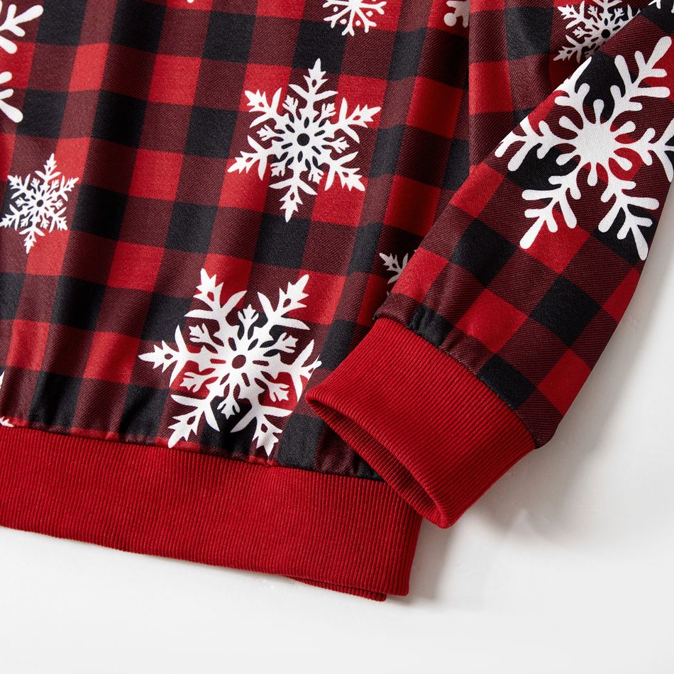 Christmas Family Matching Allover Snowflake Print Red Plaid Long-sleeve Dresses and Sweatshirts Sets REDWHITE big image 4
