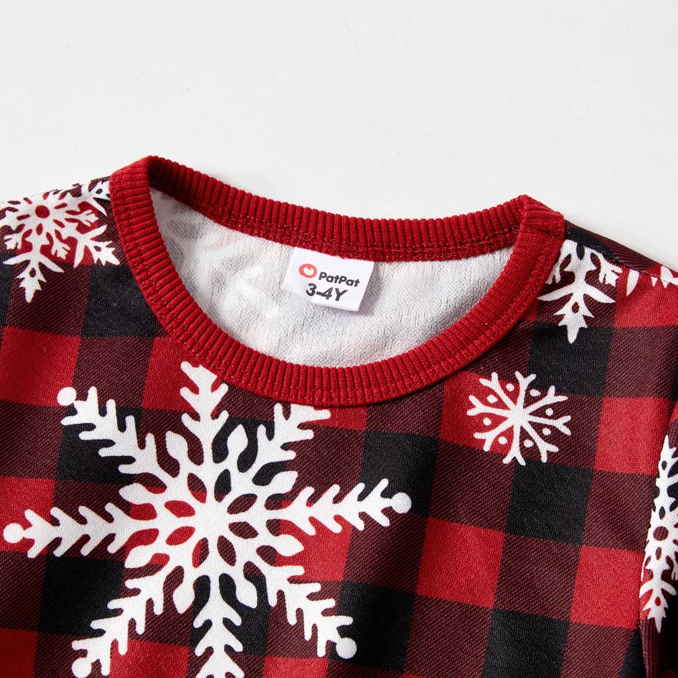 Christmas Family Matching Allover Snowflake Print Red Plaid Long-sleeve Dresses and Sweatshirts Sets REDWHITE big image 11