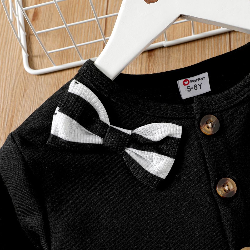 2pcs Kid Girl Stripe Slip Dress and 3D Bowknot Design Cardigan Set Black big image 3